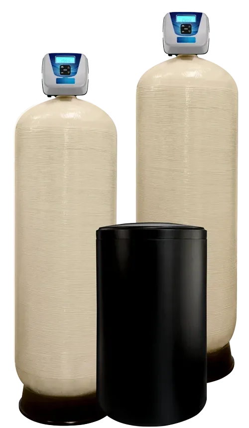 Two Titan commercial water treatment systems with brine tank